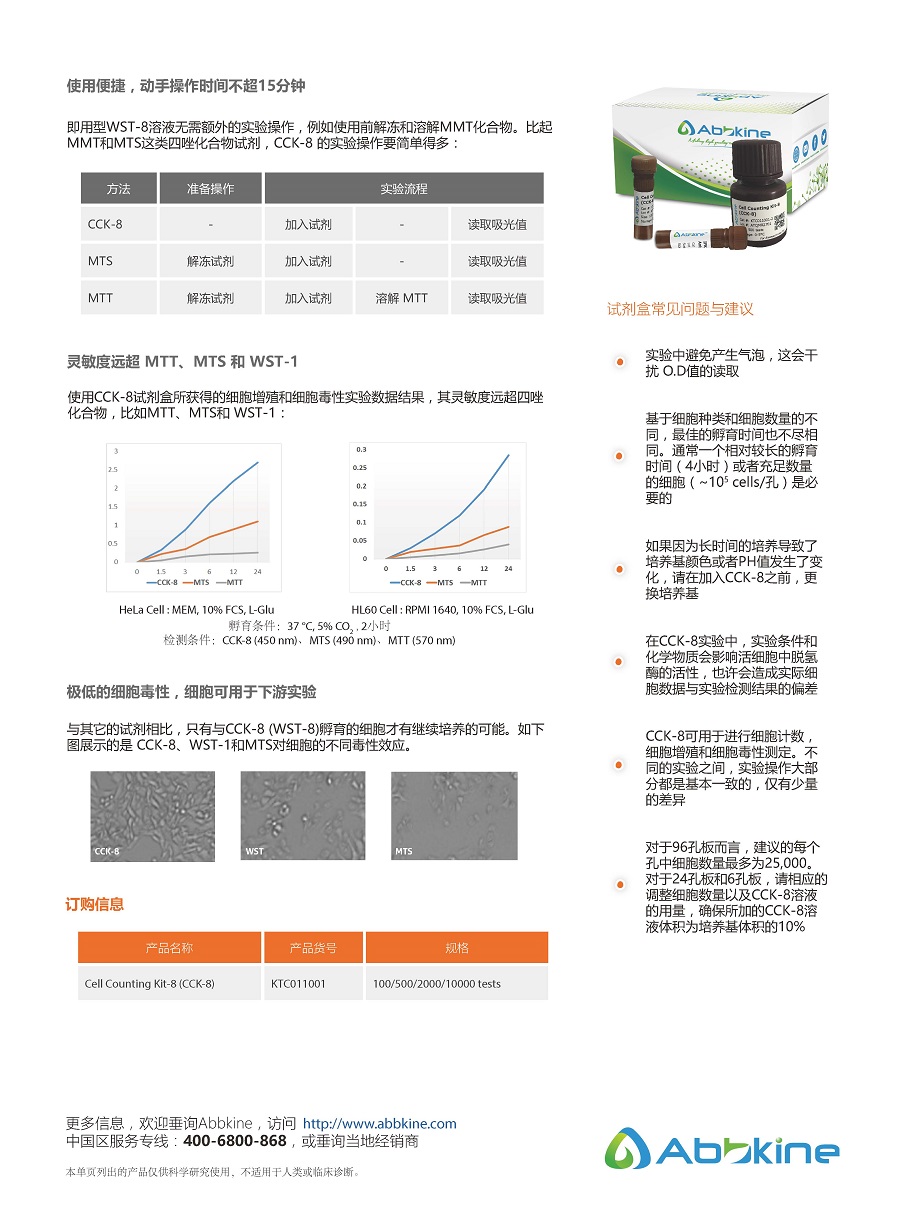 CCK-8細胞增殖/毒性檢測試劑盒-產品手冊